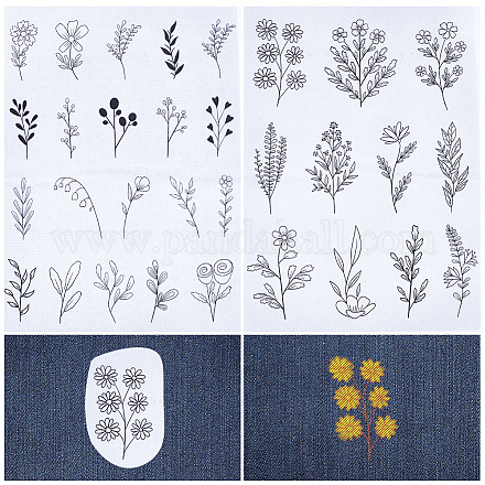 CRASPIRE Flowers Leaves Water Soluble Embroidery Stabilizers Plants Hand Sewing Stick and Stitch Transfers Paper Wash Away Pre-Printed Self Adhesive Patterns for Bags Cloth Sewing Lovers Beginner DIY-WH0488-17L-1