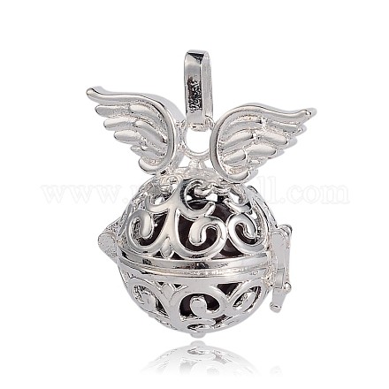Silver Color Plated Brass Hollow Round Cage Pendants KK-J247-04S-1