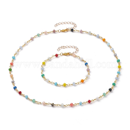 Conjuntos de joyas de pulsera y collar con cuentas de vidrio facetado SJEW-JS01160-1
