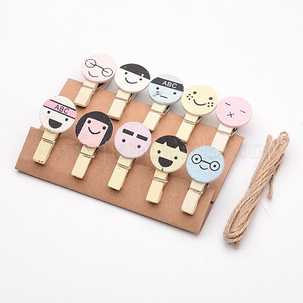 DIY Wood Craft Ideas Party Photo Wall Decorations Face Wooden Clothespins Postcard Tag Note Pegs Clips AJEW-F007-15-1