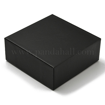 厚紙ジュエリー包装箱  中にスポンジと紙が入っている  リング用  小さな時計  ネックレス  イヤリング  ブレスレット  正方形  ブラック  9.2x9.2x3.8cm CON-H019-02-1