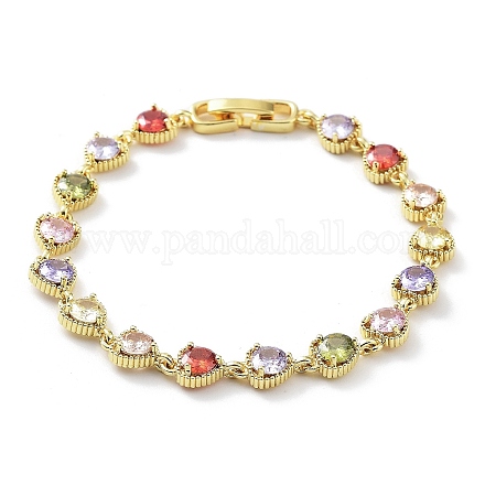 Valentine's Day Rack Plating Brass Cubic Zirconia Heart Link Chain Bracelets for Women BJEW-D032-03G-01-1