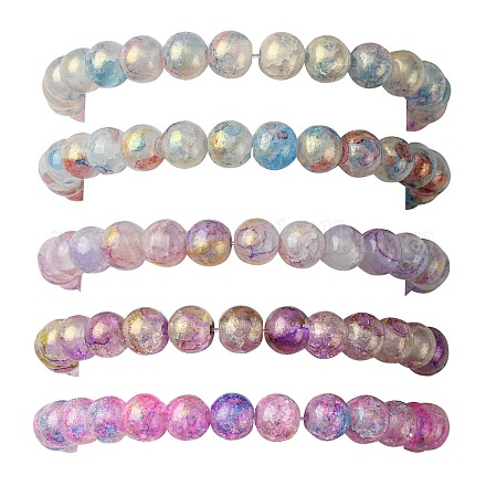 5 Stück 5-farbiges Crackle-Glas-Stretch-Armbandset mit runden Perlen BJEW-JB09695-01-1