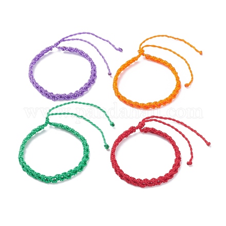 4 pulsera de cordón trenzado de flor de durazno de 4 colores. BJEW-JB07609-1
