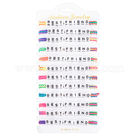 Anattasoul 12-teiliges Set mit geflochtenen Acrylperlen-Armbändern in 12 Farben „Bester Freund“ aus Acryl BJEW-AN0001-47-1