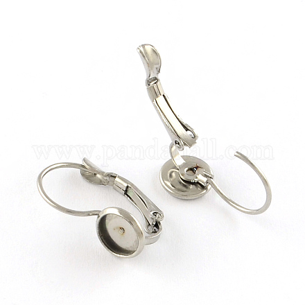 Flat Round Tray Smooth Surface 304 Stainless Steel Leverback Earring Findings STAS-R065-63-1
