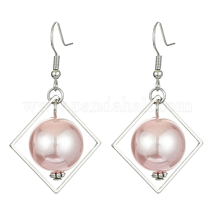 Orecchini pendenti con perla imitazione plastica ABS con rombo EJEW-JE05501-1