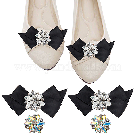 NBEADS 2 Pairs Rhinestone Bow Shoe Clips FIND-NB0002-34A-1