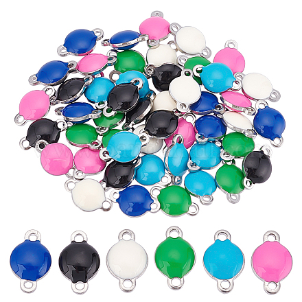 DICOSMETIC 60Pcs 6 Colors Flat Round Links Charm Colorful Enamel Link Pendant Double Hole Charm Stainless Steel Bail Connector Dangle Charm Supplies for Bracelet Craft Jewelry Making STAS-DC0011-24-1