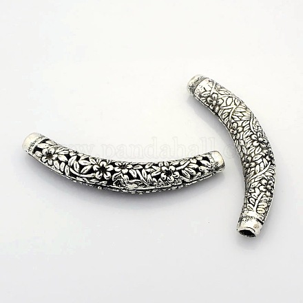 Hollow Tibetan Style Alloy Curved Flower Tube Beads PALLOY-J415-75AS-1