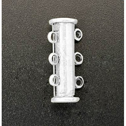1連真鍮製スライドロッククラスプ  ジュエリーアクセサリー  3の穴  銀色のメッキ  6mm  穴：20x7mm X-KK-Q267-6-1