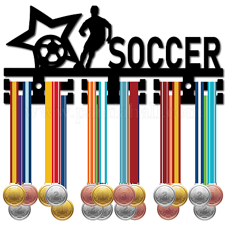 CREATCABIN Soccer Medal Hanger Acrylic Display Medal Holder Rack Sports Hanging Athlete Awards Wall Mount Decor Over 40 Medals for Gymnastics Ribbon Soccer Running Swimming Black 11.4 x 5.1 Inch AJEW-WH0296-048-1