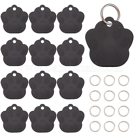 BENECREAT 30 Sets Aluminum Dog Paw Stamping With Split Rings 1.3inch Metal Black Pet Tags for DIY Crafts ALUM-BC0001-63B-1
