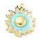 Rack Plating Brass Enamel Pendants, Long-Lasting Plated, Lead Free & Cadmium Free, Sunflower Charms, Real 18K Gold Plated, Deep Sky Blue, 28.5x24.5x4.5mm, Hole: 2mm