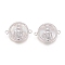 Brass Micro Pave Cubic Zirconia Links connectors, with Shell, Flat Round with Virgin Mary, Clear, Platinum, 16x21x3mm, Hole: 1.4mm