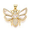 Brass Micro Pave Clear Cubic Zirconia Pendants, with Shell, Bees, Real 18K Gold Plated, 21.5x27x4mm, Hole: 3.5mm