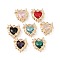 Brass & Glass Micro Pave Cubic Zirconia Pendants, Heart Charms, Light Gold, 14x13.5x6mm, Hole: 1.2mm