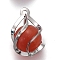 Cat Eye Pendants, with Brass Findings, Platinum, Red, 18x12.5mm, Hole: 1.4mm