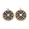 Eco-Friendly Brass Micro Pave Clear Cubic Zirconia Enamel Pendants, with Jump Ring, Long-Lasting Plated, Flat Round with Star 
and Letter Pattern, Real 18K Gold Plated, Black, 28x25x3mm, Jump Ring: 5x0.8mm, 3.5mm Inner Diameter
