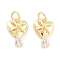 Brass with Clear Cubic Zirconia Charms, with Jump Ring, Heart with Teardrop Charms, Real 18K Gold Plated, 14x10x4mm, Hole: 3mm