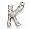 304 Stainless Steel Pendants, Letter Charms, Letter K, 20x13x3mm, Hole: 1.6mm