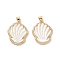 Shell Shaped Brass Micro Pave Clear Cubic Zirconia Pendants, with Natural Shell, Cadmium Free & Lead Free, Real 18K Gold Plated, 26.5x21.5x4.5mm, Hole: 3x4.5mm
