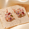 Chic Brass Flower Hoop Earrings, with Sparkling Colorful Rhinestone for Fashionable Look, Golden, 24x16mm
