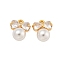 Brass Micro Pave Cubic Zirconia Charms, with ABS Plastic Pearl, Bowknot, Real 18K Gold Plated, 14x12x7.5mm, Hole: 1.6mm
