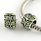Antique Silver Plated Alloy Rhinestone Large Hole European Beads, Rondelle with Leaf, Peridot, 9x7mm, Hole: 5mm