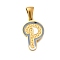 304 Stainless Steel Pendants, with Enamel, Ion Plating(IP), Laser Cut, Real 18K Gold Plated, Letter P, 18x11.5x1.5mm, Hole: 5.5x2.5mm