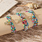 3Pcs Alloy Charm Bracelets, Glass Seed Beaded Multi-strand Bracelets for Women, Gold, Colorful, 2-1/8~3 inch(5.5~7.5cm)