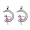 Brass Micro Pave Cubic Zirconia with Glass Pendants, Moon & Cat & Heart, Platinum, Pink, 26.5x16x3mm, Hole: 4x2.5mm