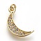 Brass Micro Pave Cubic Zirconia Charms, Lead Free & Cadmium Free, Moon, Golden, 14x8x1.5mm, Hole: 3mm