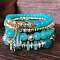 4Pcs 4 Styles Bohemian Style Alloy Glass Round Beaded Stretch Bracelets, Golden, Dark Turquoise, 6-3/4 inch(17cm)