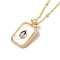 Brass Micro Pave Clear Cubic Zirconia Pendants Necklaces, with Shell, Real 18K Gold Plated, Rectangle, 17.52 inch(44.5cm)