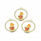 Autumn Theme Alloy Enamel Pendants, Cadmium Free & Lead Free, Flat Round with Maple Leaf, Sienna, 28x25x2mm, Hole: 2mm