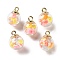 Glass Pendants, Round, with CCB and Handmade Polymer Clay, Flower, 21.5x16mm, Hole: 2.5mm
