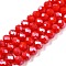 Electroplate Glass Beads Strands, Pearl Luster Plated, Faceted, Rondelle, Red, 6x5mm, Hole: 1mm, about 80~85pcs/strand, 38~40cm