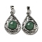 Natural Green Aventurine Pendants, Rack Plating Brass Hollow Teardrop Charms, Cadmium Free & Lead Free, Platinum, 29.5x19.5x7.5mm, Hole: 7.5x5mm