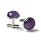 304 Stainless Steel Cuff Buttons, with Natural Amethyst, for Apparel Accessories, Half Round, 30~31x17.5mm