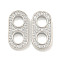 Brass Micro Pave Clear Cubic Zirconia Connector Charms, Oval Links, Real Platinum Plated, 18x9x2mm, Hole: 4.5x5mm