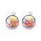 Resin Pendants, with 304 Stainless Steel Finding, Flat Round with Mermaid Fish Scale Shaped, Stainless Steel Color, Orange, 18x14x3.5mm, Hole: 2mm