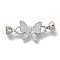Brass Fold Over Clasps, with Micro Pave Clear Cubic Zirconia, Butterfly, Platinum, 38mm