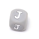 ブレスレットやネックレス作り用のシリコンアルファベットビーズ  文字スタイル  灰色の立方体  文字.j  12x12x12mm  穴：3mm SIL-TAC001-01A-J-1