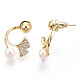 Ginkgo Leaf Natural Pearl Front Back Stud Earrings with Cubic Zirconia PEAR-N020-05Q-2
