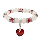 Bracciale elasticizzato con cristalli di quarzo naturale e perline di vetro con ciondoli a cuore per San Valentino BJEW-TA00284-1