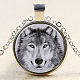 Wolf Muster flachen runden Glas-Anhänger Halsketten NJEW-N0051-013M-02-1