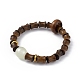 Rosewood Column Beaded Stretch Bracelet for Women BJEW-H566-11B-1