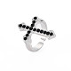 メンズアロイカフフィンガー指輪  オープンリング  カドミウムフリー＆鉛フリー  プラチナ  宗教  クロス  ブラック  usサイズ7 1/2(17.7mm) RJEW-N029-038-3