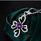 Silver Plated Brass Cubic Zirconia Flower Pendant Necklaces NJEW-BB03005-B-4